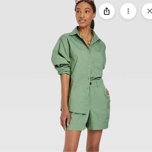 A New Day Women's Poplin Set: High-Rise Poplin Shorts + Shirt, Green, Small